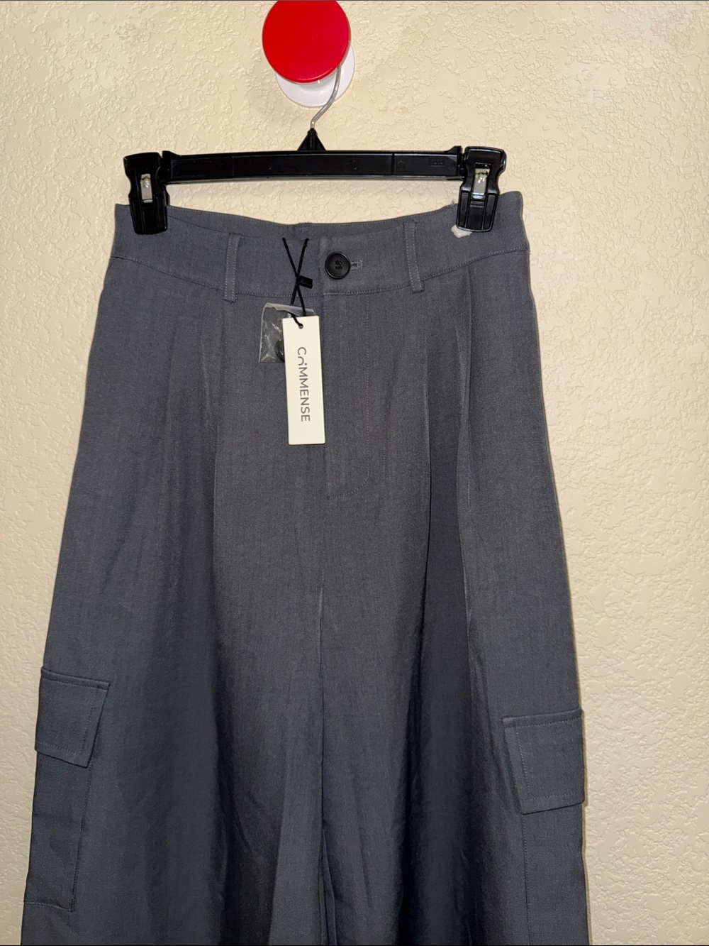 C•MENSE Charcoal Gray Wide Leg Cargo Pants XS NWT High Rise Pleated - Picture 3 of 12